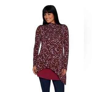 Logo mock neck floral blouse 1x